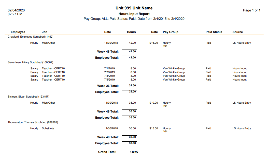 sample hours input report